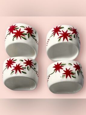 3/$10🎄 Reed Napkin Holders x4 Christmas Holly Vintage